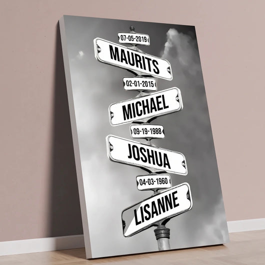Crossed Paths™ personalized family name signpost canvas