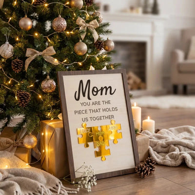 Our Centerpiece™ personalized family name puzzle frame for Mom