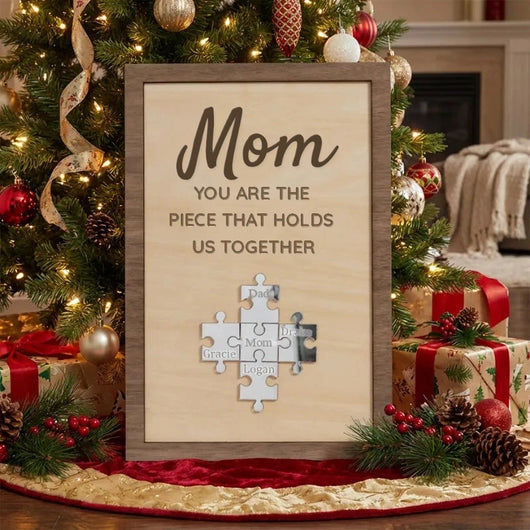 Our Centerpiece™ personalized family name puzzle frame for Mom