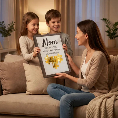 Our Centerpiece™ personalized family name puzzle frame for Mom