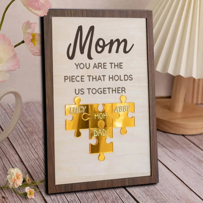 Our Centerpiece™ personalized family name puzzle frame for Mom