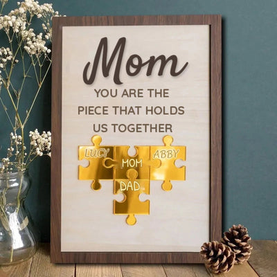 Our Centerpiece™ personalized family name puzzle frame for Mom