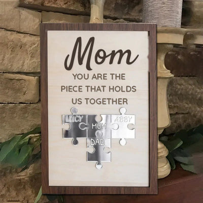 Our Centerpiece™ personalized family name puzzle frame for Mom