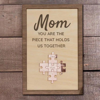 Our Centerpiece™ personalized family name puzzle frame for Mom