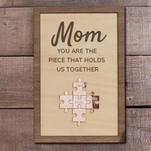 Our Centerpiece™ personalized family name puzzle frame for Mom