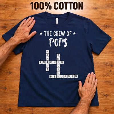 Pops' Tribe™ personalized crossword t-shirt with grandkids' names