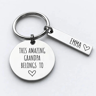 Grandpa's Lucky Charm™ personalized keychain with grandkids' names