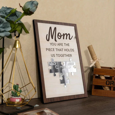 Our Centerpiece™ personalized family name puzzle frame for Mom