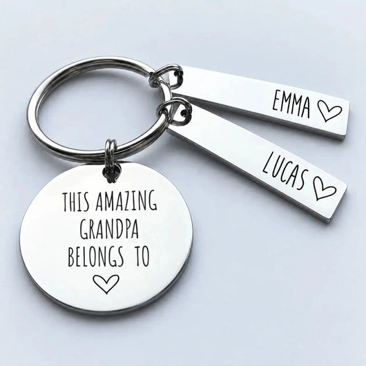 Grandpa's Lucky Charm™ personalized keychain with grandkids' names