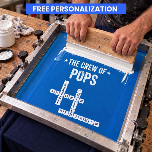 Pops' Tribe™ personalized crossword t-shirt with grandkids' names