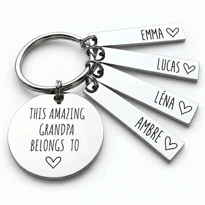 Grandpa's Lucky Charm™ personalized keychain with grandkids' names