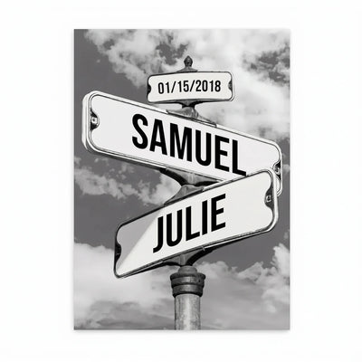 Crossed Paths™ personalized family name signpost canvas