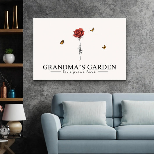 Grandma's Garden™ personalized birth flower canvas with grandkids' names