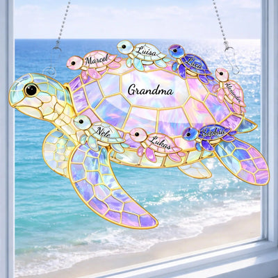 Family Turtles™ personalized stained glass suncatcher with names