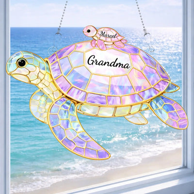 Family Turtles™ personalized stained glass suncatcher with names