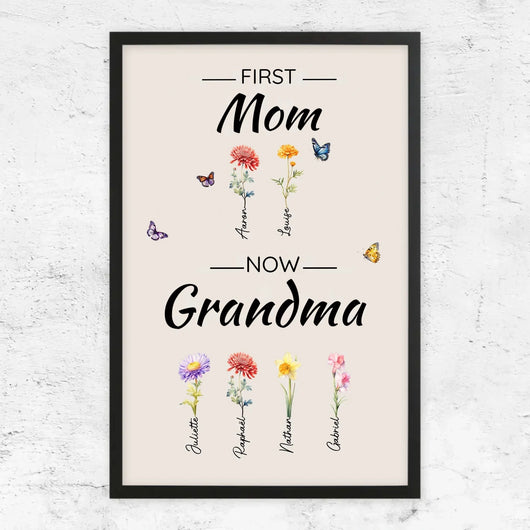 Family Blooms™ personalized First Mom, Now Grandma flower canvas