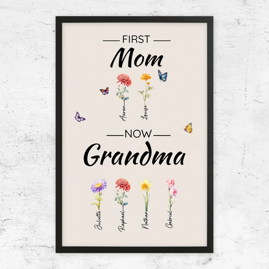 Family Blooms™ personalized First Mom, Now Grandma flower canvas