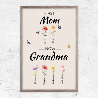 Family Blooms™ personalized First Mom, Now Grandma flower canvas