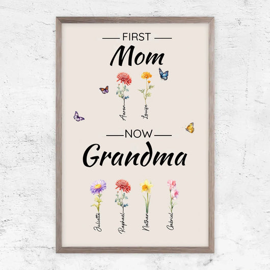 Family Blooms™ personalized First Mom, Now Grandma flower canvas