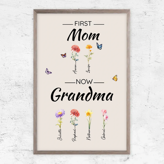 Family Blooms™ personalized First Mom, Now Grandma flower canvas
