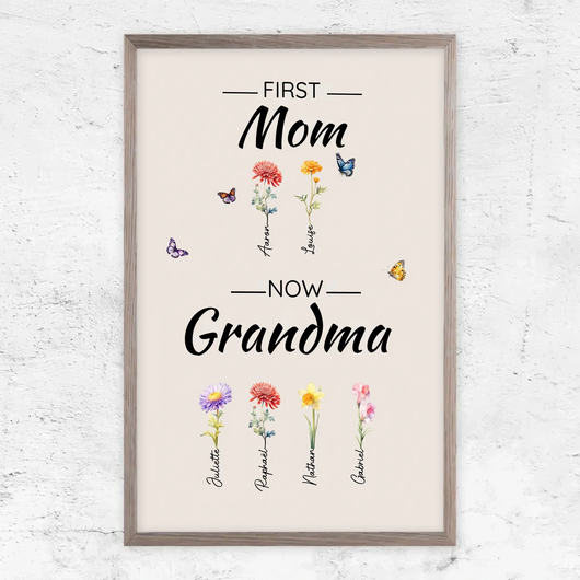 Family Blooms™ personalized First Mom, Now Grandma flower canvas