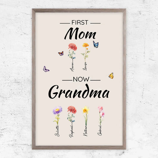 Family Blooms™ personalized First Mom, Now Grandma flower canvas