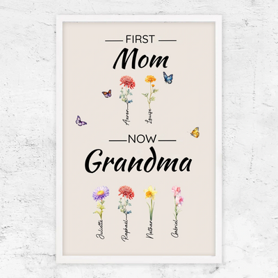 Family Blooms™ personalized First Mom, Now Grandma flower canvas
