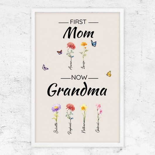 Family Blooms™ personalized First Mom, Now Grandma flower canvas