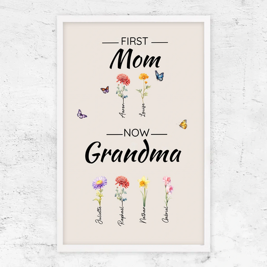Family Blooms™ personalized First Mom, Now Grandma flower canvas