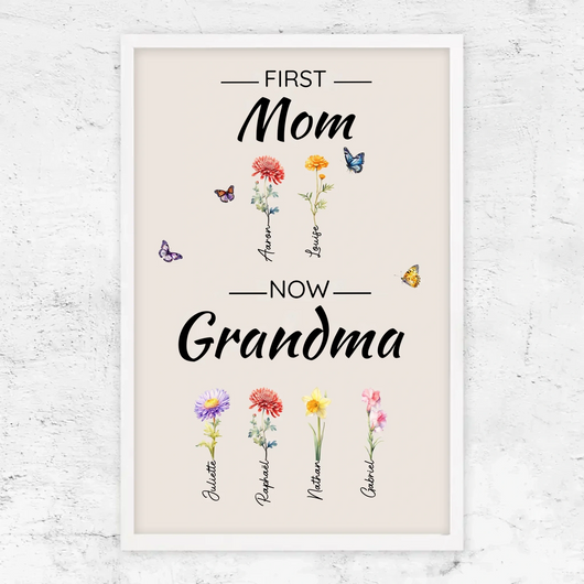 Family Blooms™ personalized First Mom, Now Grandma flower canvas