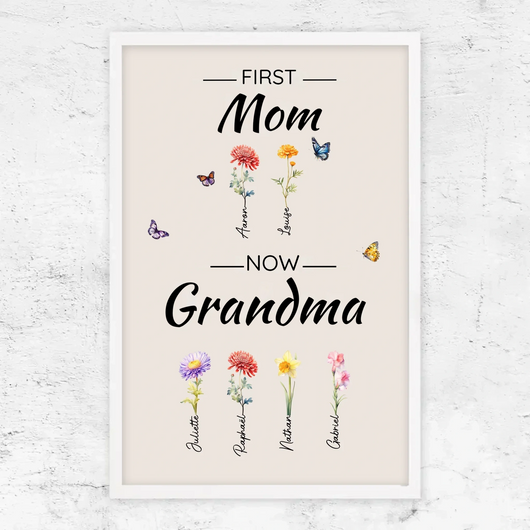 Family Blooms™ personalized First Mom, Now Grandma flower canvas