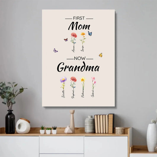 Family Blooms™ personalized First Mom, Now Grandma flower canvas