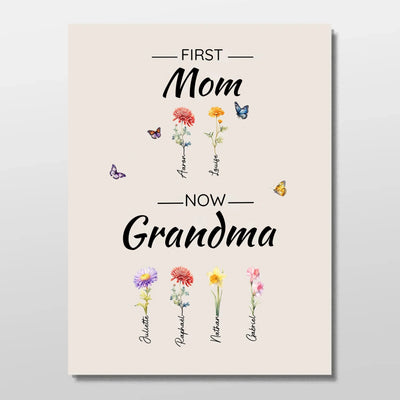 Family Blooms™ personalized First Mom, Now Grandma flower canvas
