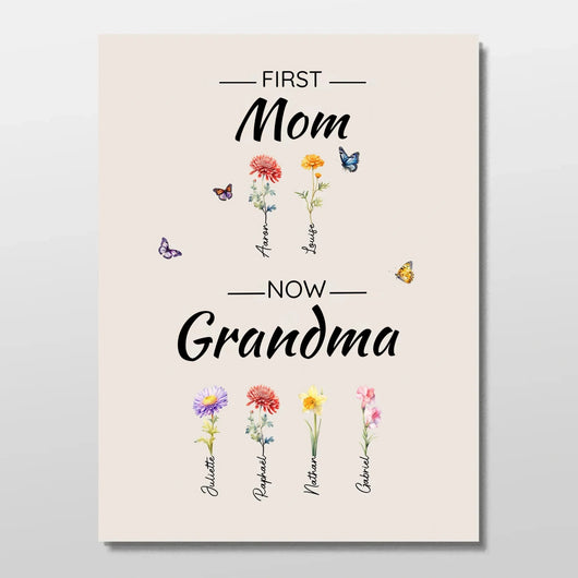Family Blooms™ personalized First Mom, Now Grandma flower canvas