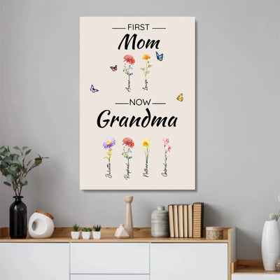 Family Blooms™ personalized First Mom, Now Grandma flower canvas