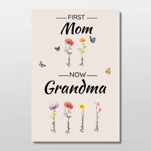Family Blooms™ personalized First Mom, Now Grandma flower canvas