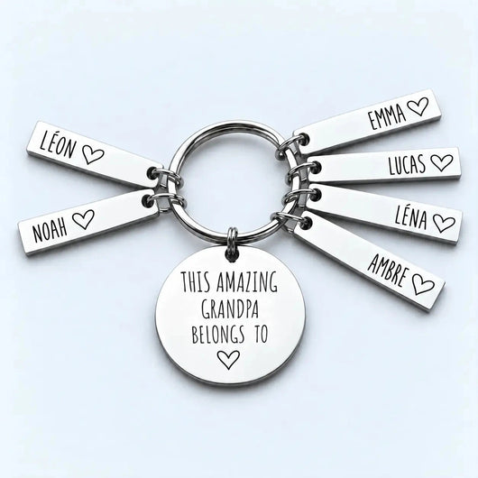 Grandpa's Lucky Charm™ personalized keychain with grandkids' names