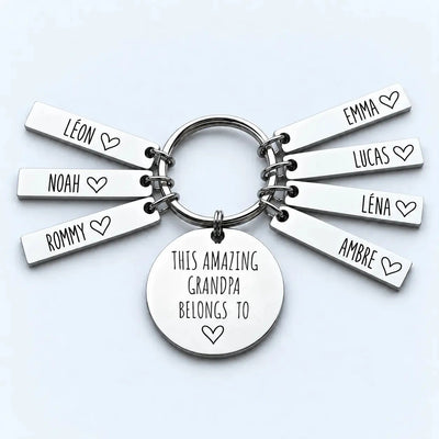 Grandpa's Lucky Charm™ personalized keychain with grandkids' names