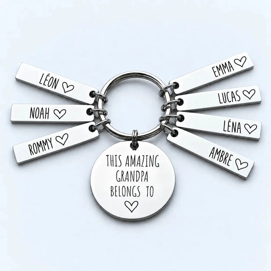Grandpa's Lucky Charm™ personalized keychain with grandkids' names