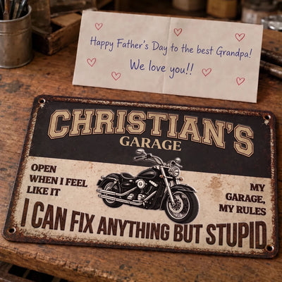 Garage King™ personalized vintage metal garage sign for Grandpa