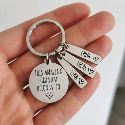 Grandpa's Lucky Charm™ personalized keychain with grandkids' names