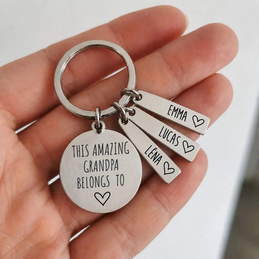 Grandpa's Lucky Charm™ personalized keychain with grandkids' names