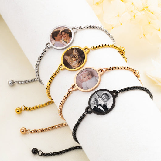 Hidden photo bracelet in platinum, gold, rose gold and black gold