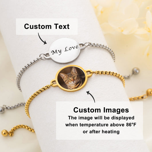 Engraved back with custom text and heat-revealed custom photo