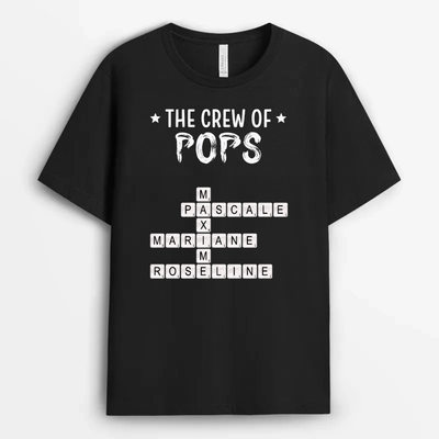 Pops' Tribe™ personalized crossword t-shirt with grandkids' names