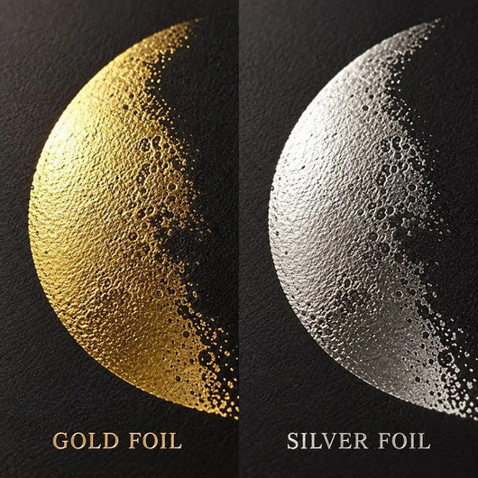 Gold foil and silver foil moon close-up