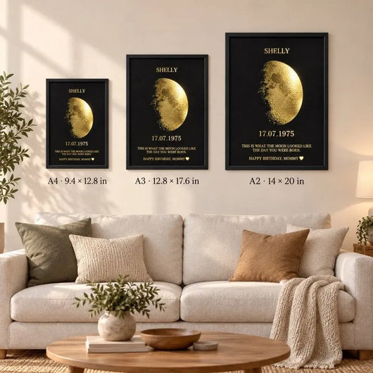 The three sizes A4, A3 and A2 on a living room wall