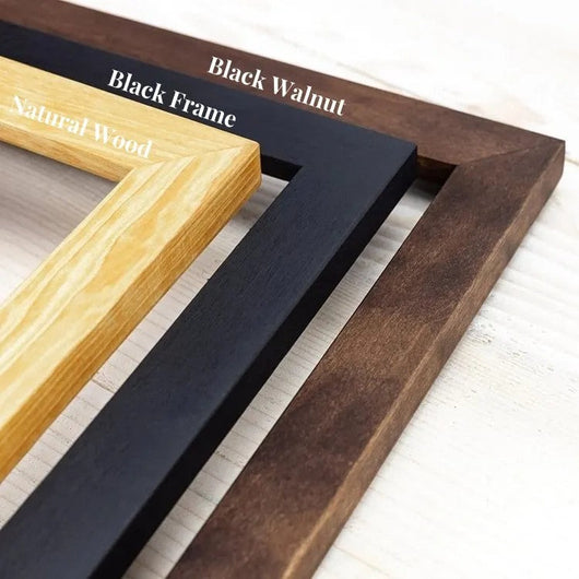 Natural wood, black and black walnut frames