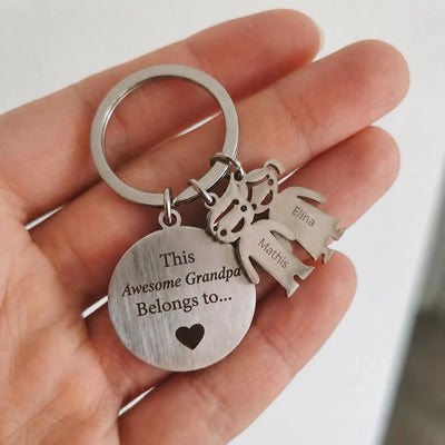 Best Grandpa™ personalized keychain engraved with grandkids' names