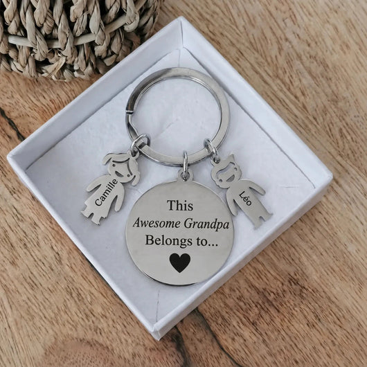 Best Grandpa™ personalized keychain engraved with grandkids' names
